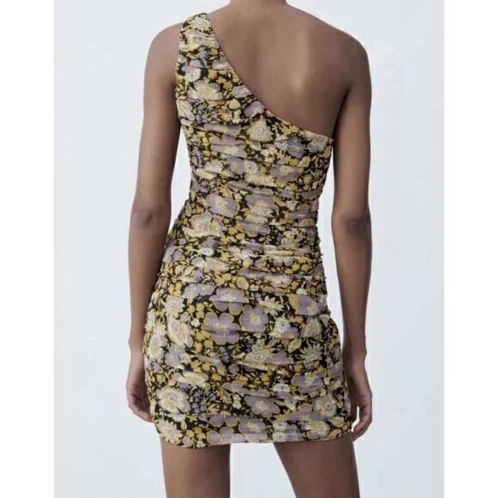 Zara One‎ Shoulder Strap Floral Purple Multi  Mini Dress Size Small NWT - Picture 16 of 16
